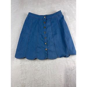 Buttons Mini Skirt Women's Size M Blue Denim Cotton Front Button-Up